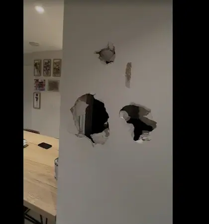 Earlier: Two holes in a painted hallway wall